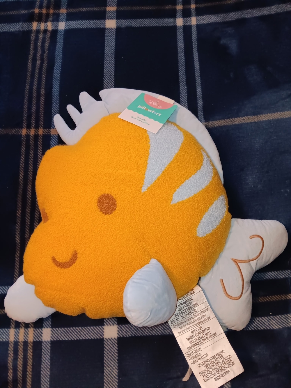 Disney Flounder Yellow and Light Blue Plush Fish Accent Pillow